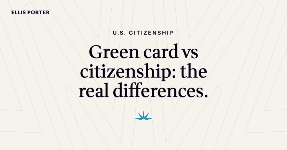 Diagram showing the difference between a visa, a green card, and US citizenship.