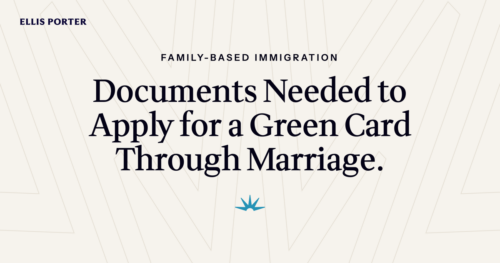 Couple organizing documents and evidence for a marriage-based green card application.