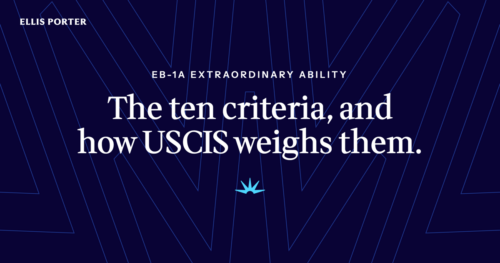 Checklist of the ten EB-1A extraordinary ability criteria with supporting evidence.