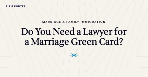 Attorney reviewing a marriage green card case with a couple.